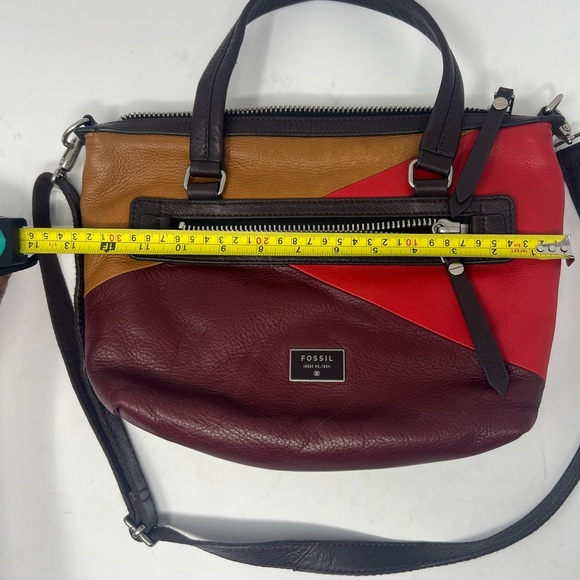 Fossil Patchwork  Multicolor Leather Zipper Pocket Satchel Crossbody Bag - Picture 14 of 15
